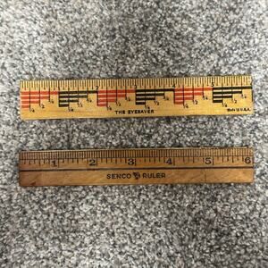 Lot of 2 Vintage Senco Wood Double Sided Metal Edged 6 Inch/15cm Ruler Eyesaver